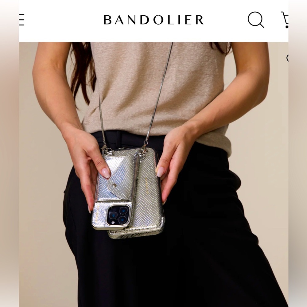 NEW Bandolier Reptile Metallic Silver I Phone 14 pro max case & Pouch  Crossbody